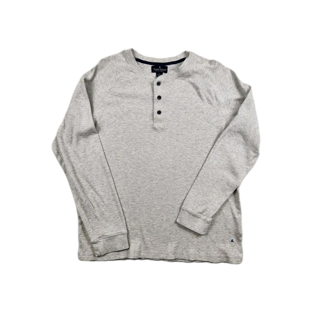 Tailor Vintage Mens Long Sleeve Waffle Henley Shirt Gray Large Classic Cotton